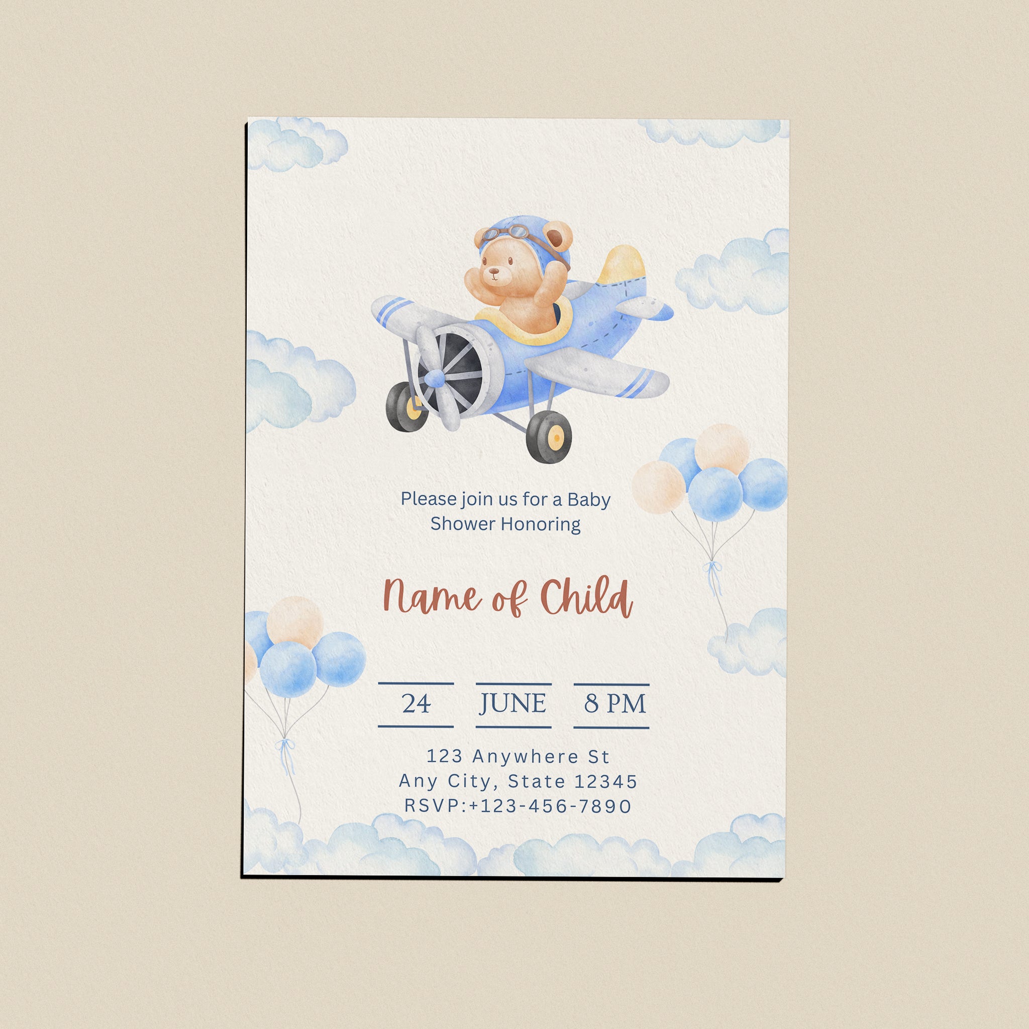 Teddy Bear Airplane card