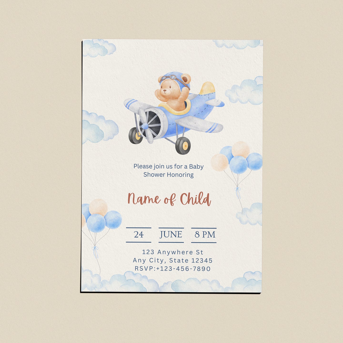Teddy Bear Airplane card