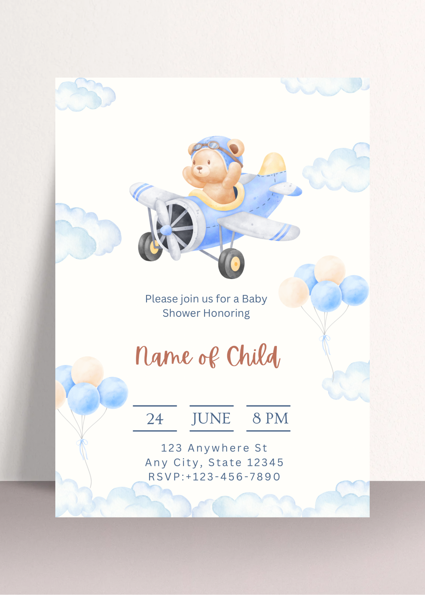 Teddy Bear Airplane card